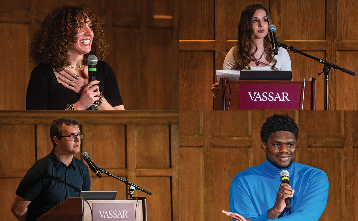 Student panelists Katie Varon ’24, Maya Winter ’26, Croix Horsley ’26, and Jarod Hudson ’26 during their presentations.