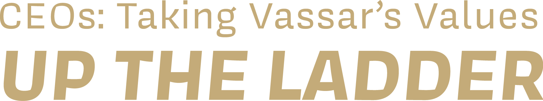 Gold text on a white background that reads "CEOs: Taking Vassar’s Values UP THE LADDER," with the phrase "UP THE LADDER" in bold, uppercase letters.