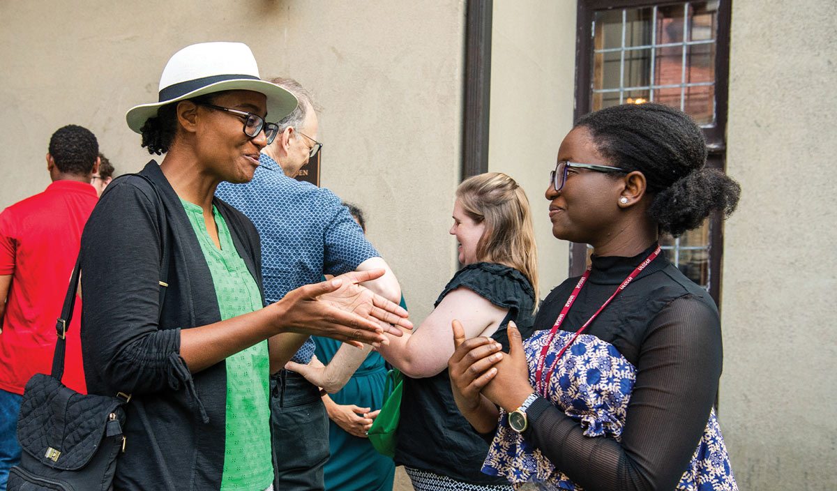 Dean Wendy Maragh Taylor congratulates a 2024 Exploring Transfer graduate.