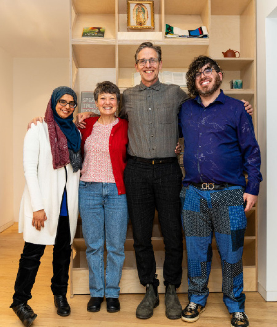 From left: The RSLCP team—Muslim Advisor Saba Ali, Administrative Assistant Annie Sampugnaro, Director Sam Speers, and Rabbi Bryan Mann.