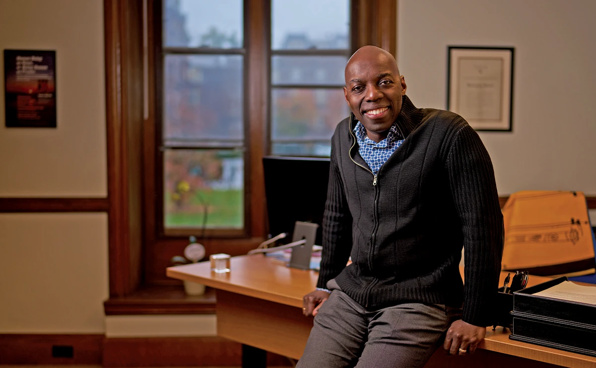 Portrait of Dean of Faculty Demetrius Eudell in his office.