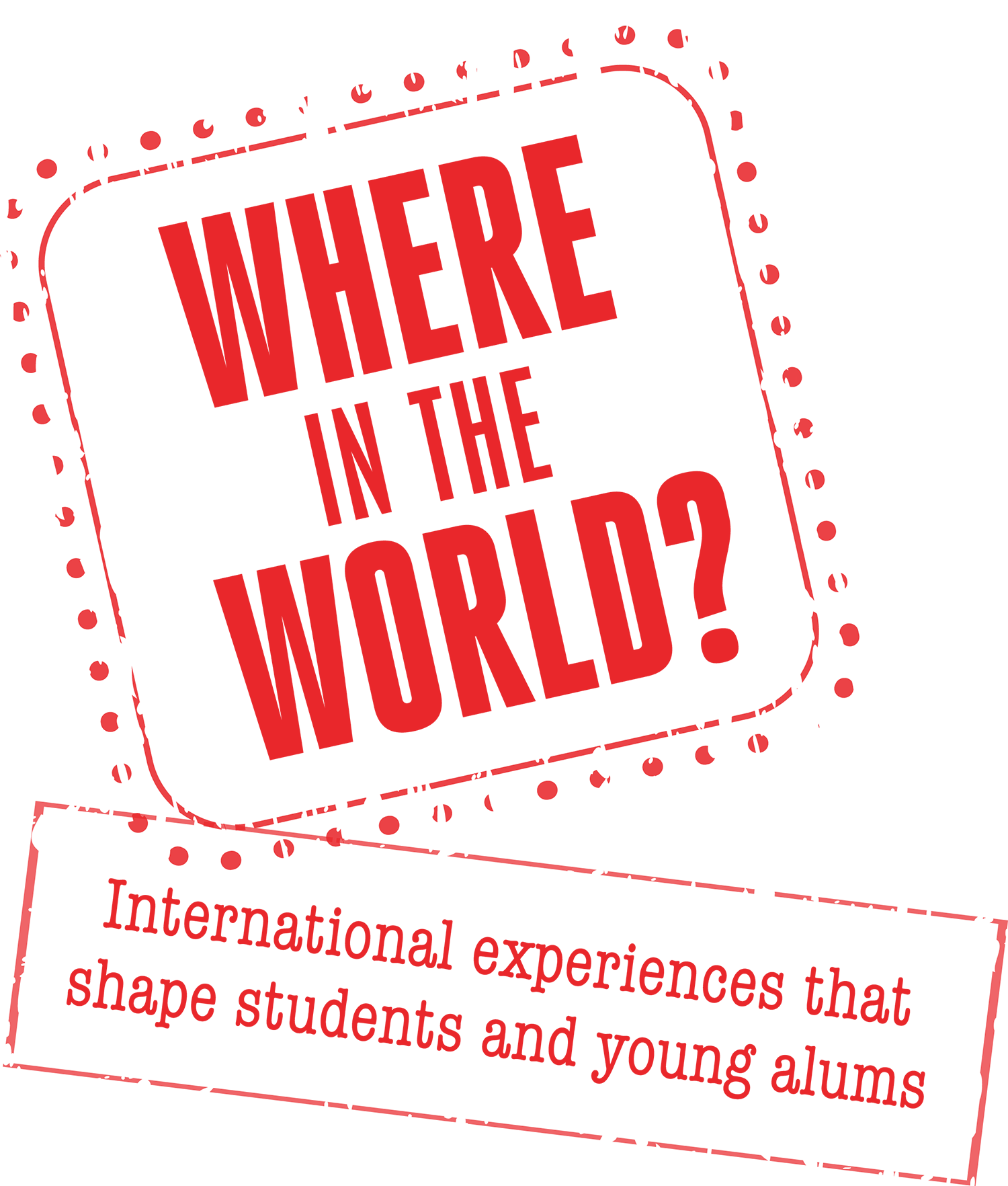 Solid red background with a subtle abstract silhouette shape at the top edge.