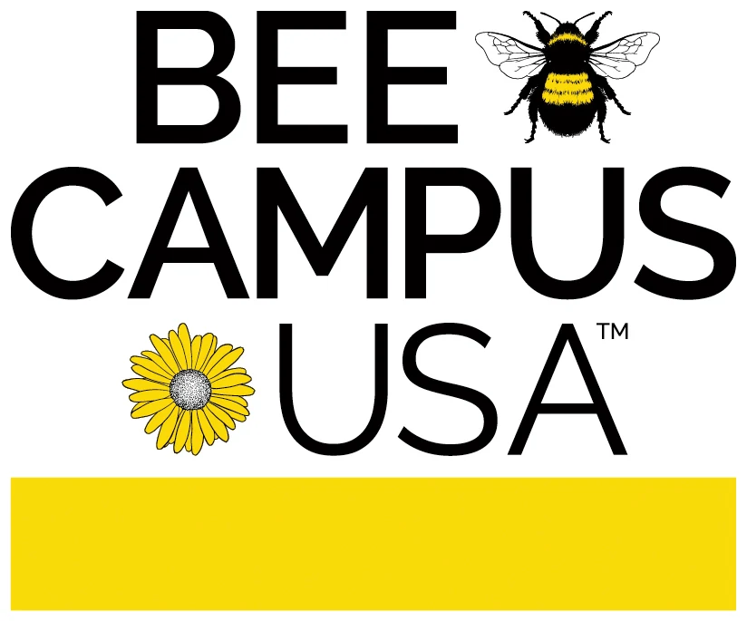 A yellow and black sign with a bee and the words "Bee Campus USA".