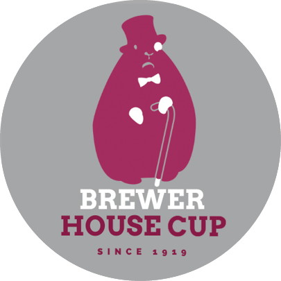 Brewer House Cup logo featuring a burgundy mascot in a top hat and bow tie with a cane and the words “Since 1919.”