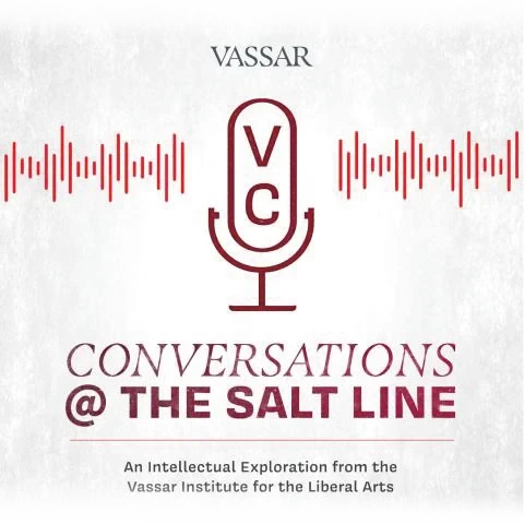 A red and white microphone with the word Vassar on it.